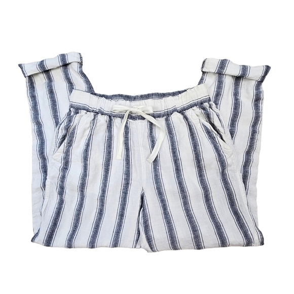 100% Linen Artisan NY Women's  White & Navy Striped Ankle Pants Size S - Picture 4 of 8